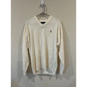 Black Label Polo Ralph Lauren Mens Cream 100% Cashmere V Neck Sweater XL READ